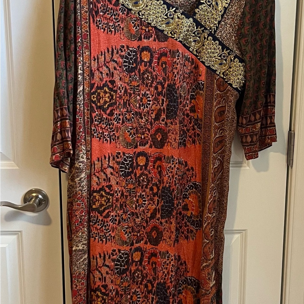 Soft Surroundings Asymmetrical Dress in Rich Jewel Tones with Gold Accents - Picture 4 of 4